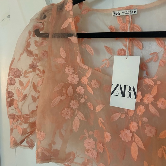 Zara Women's Floral Sheer Crop Top - Peach NWT - Picture 3 of 6